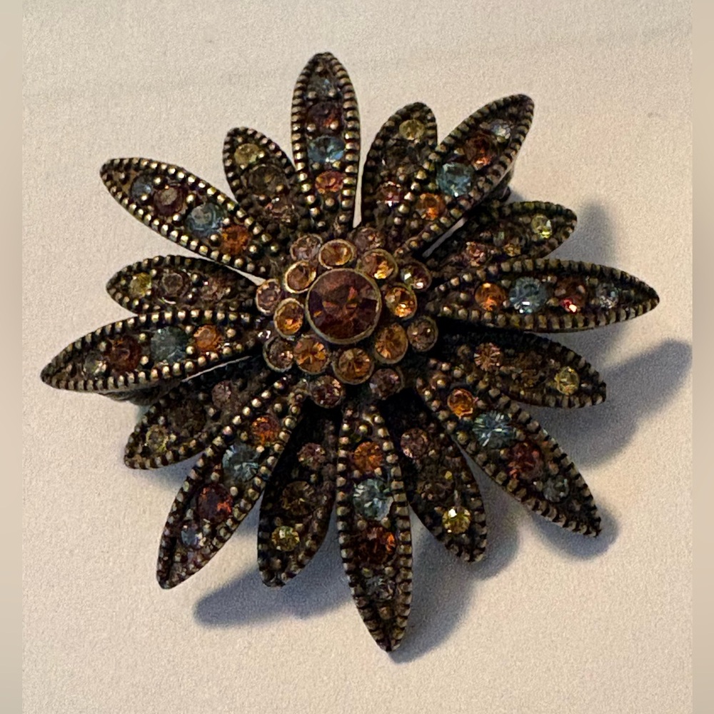 Vintage Joan Rivers Swarovski Crystal Sunburst Flower Brooch Pin